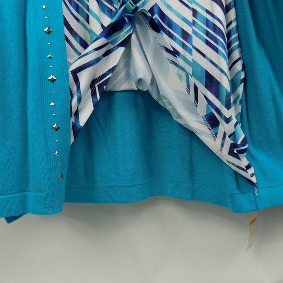 Alfred Dunner Easy Street Turquoise Sweater With Faux Inside Top Size S NWT - Picture 5 of 8